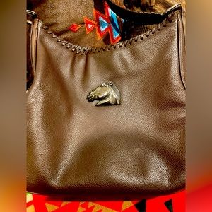 BARRY KIESELSTEIN-CORD BROWN LEATHER HORSE STERLING SILVER SHOULDER BAG